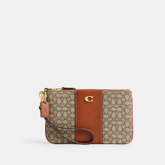 Authentic COACH 1941 micro sign. jacquard/refined calf leather zip top wristlet - Picture 3 of 14